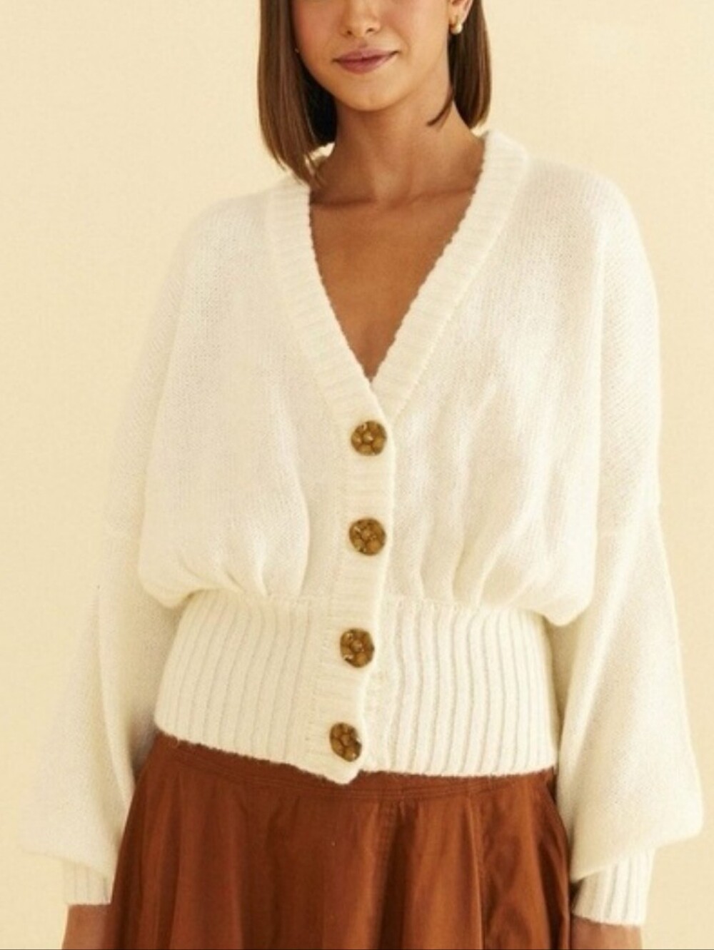 Farm Rio Off-White Mohair Wool Blend Bubble Knit Cardigan Size Small